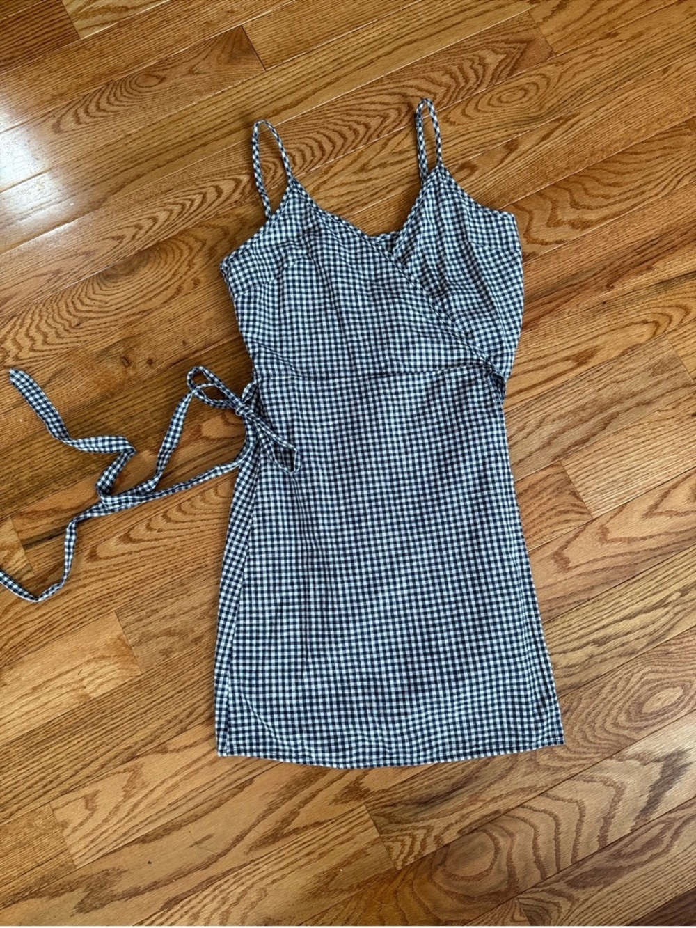 aerie Black and White Gingham Wrap Mini Dress